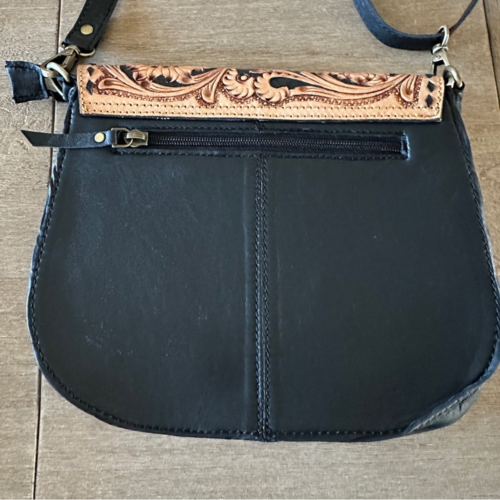 NEW Vintage Style Hand Tooled Leather Floral Saddle Bag Boho Western Crossbody - Picture 7 of 10